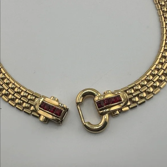 Vintage GIVENCHY Gold Tone Necklace With track link ruby Crystal - Picture 3 of 6